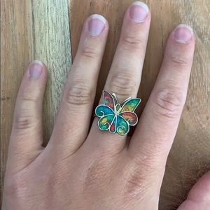 Sterling Silver Rainbow Butterfly Ring ✨